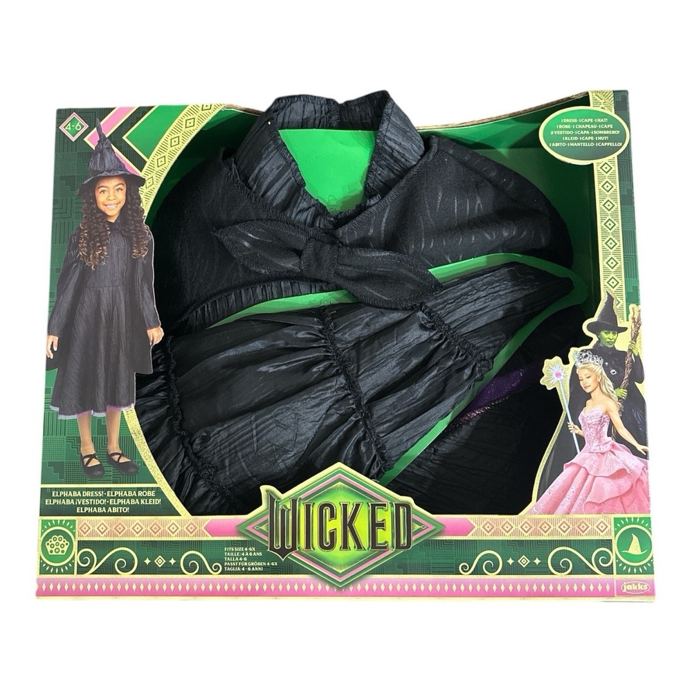 New Wicked‎ Elphaba Black Dress, Hat & Cape Costume Dress Up Set Child Size 4-6x